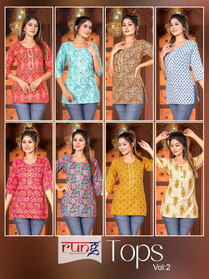 Tops Vol 2 By Rung Printed Pure Cotton Ladies Top Wholesale Market In Surat